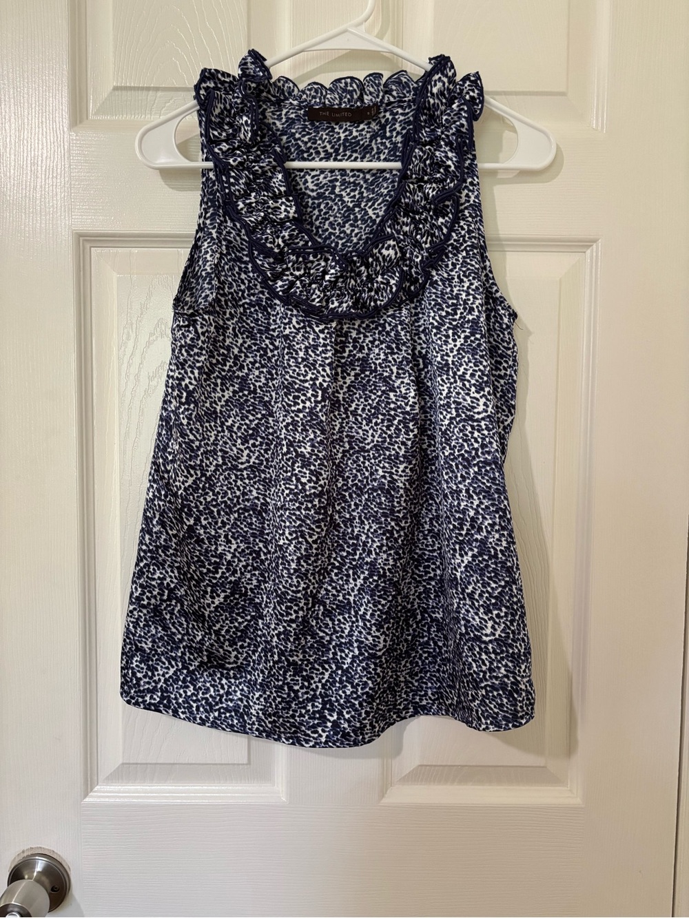 The Limited Navy and White Ruffle Neck Sleeveless Camisole